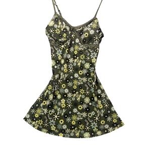 Fairycore Mysterious Boho Floral Butterfly Print Mesh Lace Cami Dress